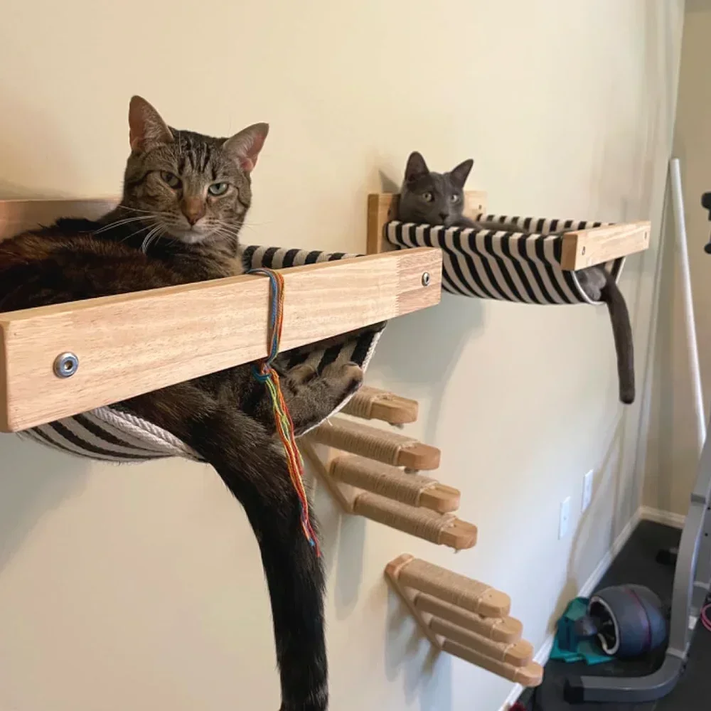 木製キャットタワー、猫用壁掛け家具、クライミングシェルフ、爪 - Cat Wall Climbing Shelves Hammock Wooden のレビューと価格