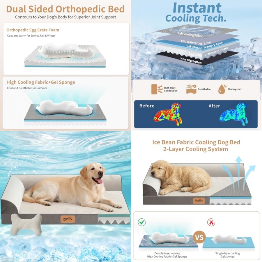 冷却ジェルメモリーフォーム付き犬用ベッド、整形外科用防水ペッ - Orthopedic Memory Foam Dog Bed Washable のレビューと価格