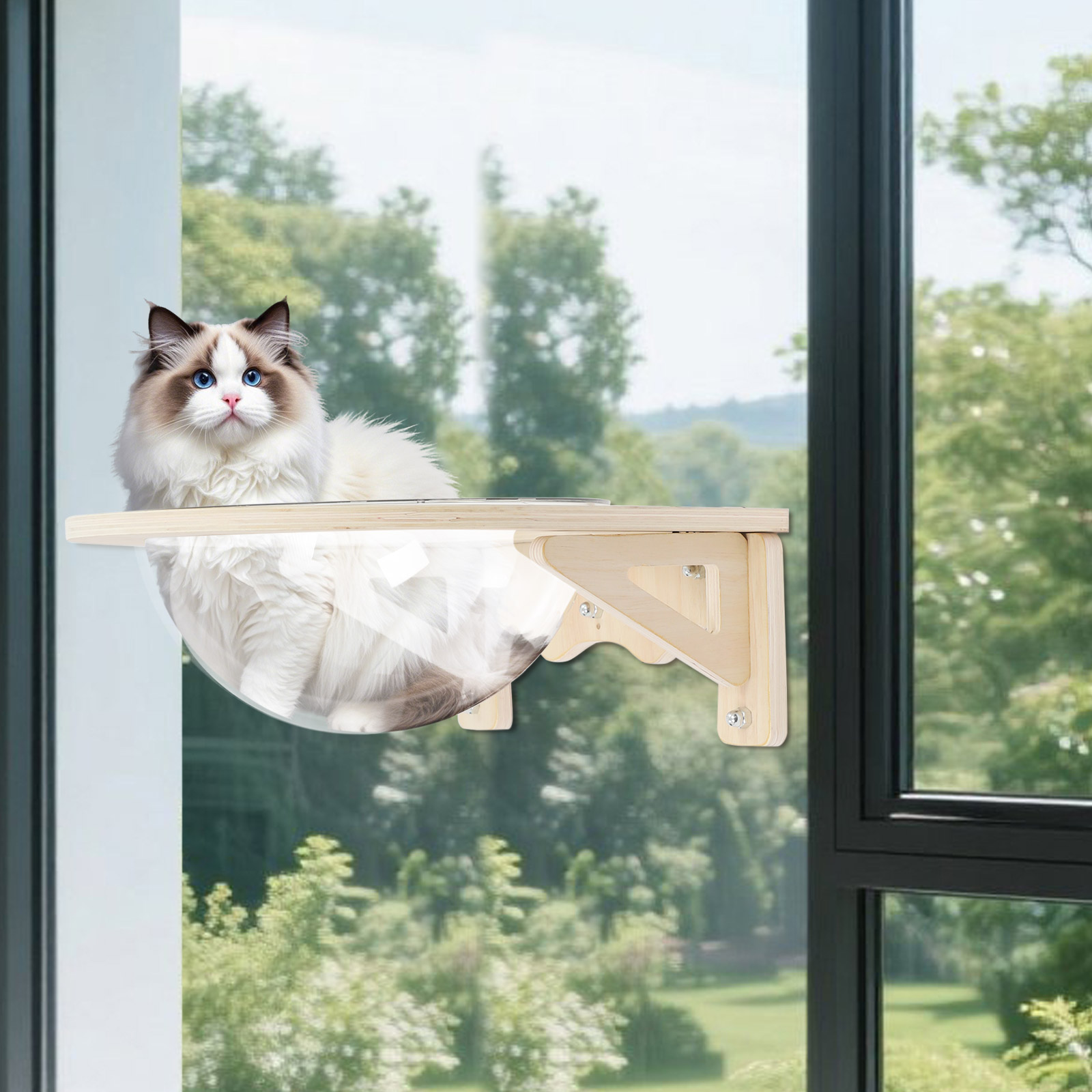 木製キャットスペースクリアカプセル、壁掛け式16.5ポンド耐 - Cat Wall Climbing Shelves Hammock Wooden のレビューと価格