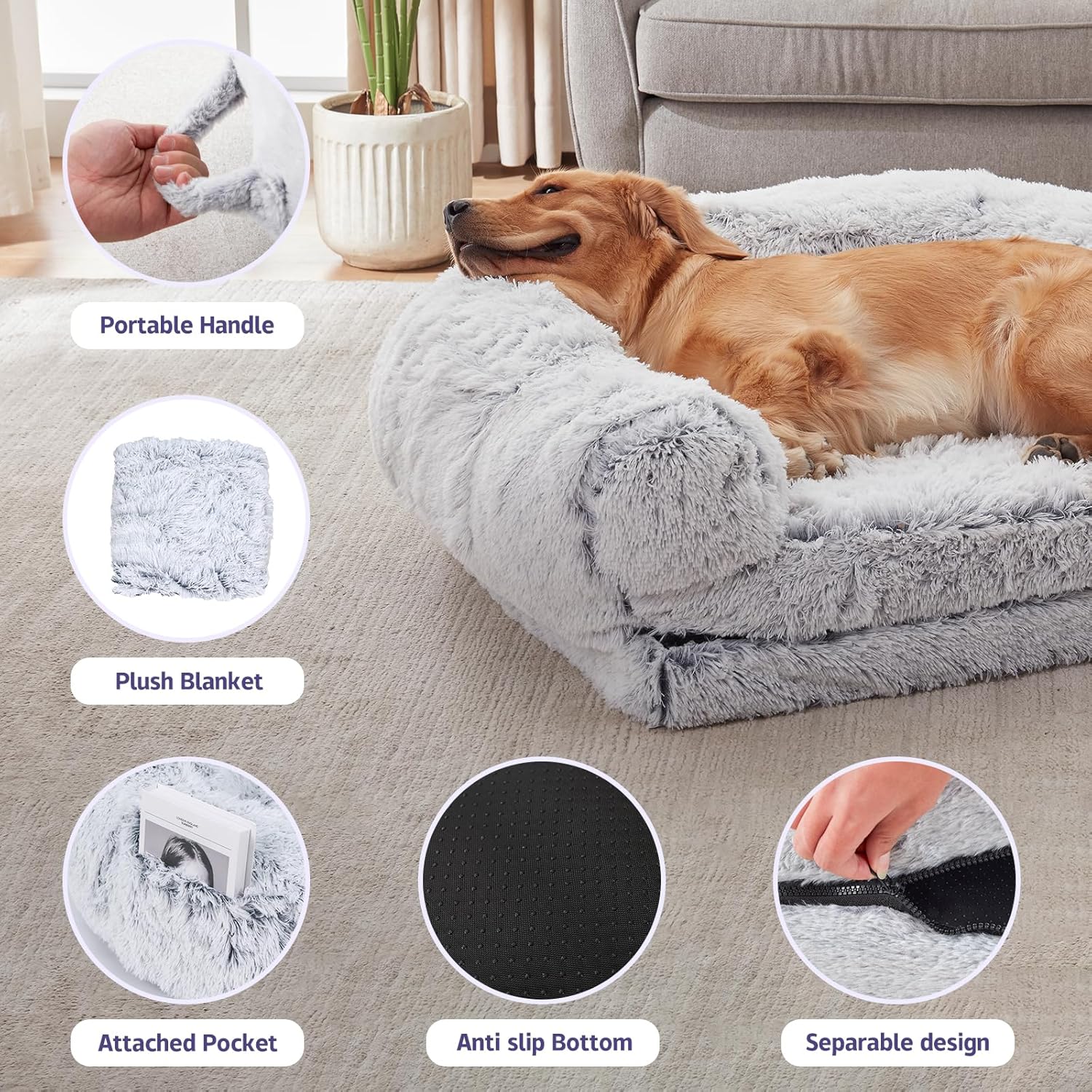 整形外科用犬用ベッド、滑り止め付き底面と洗濯可能な取り外し可 - Orthopedic Memory Foam Dog Bed Washable のレビューと価格