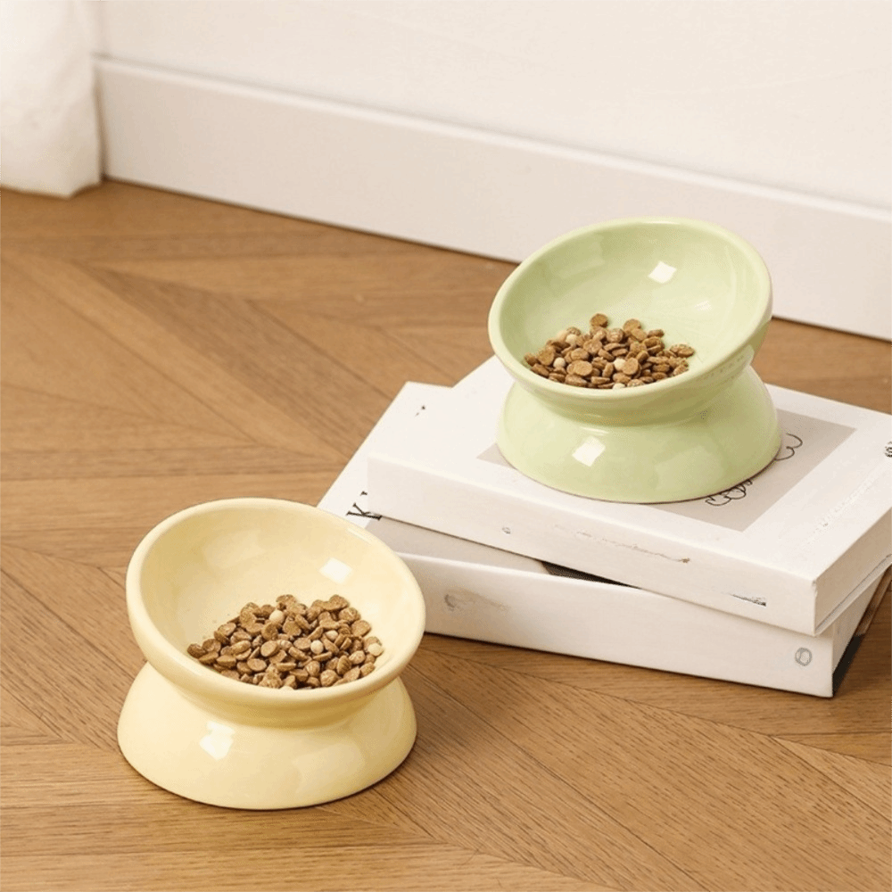 大径セラミック製高脚猫用ボウル、平底、転倒防止、滑り止め、傾 - Elevated Ceramic Cat Bowls Tilted Food のレビューと価格