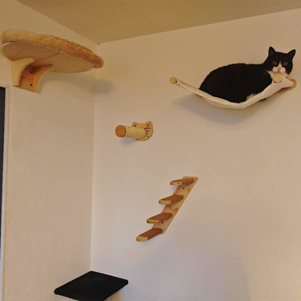 壁掛け式猫用クライミングシェルフ、キャットタワー、ハンモック - Cat Wall Climbing Shelves Hammock Wooden のレビューと価格