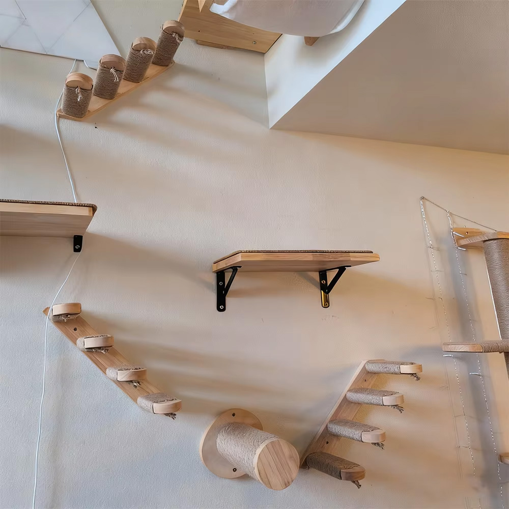 壁掛け式猫用クライミングシェルフ、キャットタワー、ハンモック - Cat Wall Climbing Shelves Hammock Wooden のレビューと価格