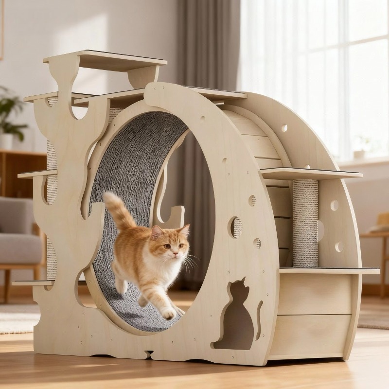高品質高級クラシック漫画風モダン木製多機能猫用トレッドミルラ - Cat Running Wheel Exercise Treadmill のレビューと価格