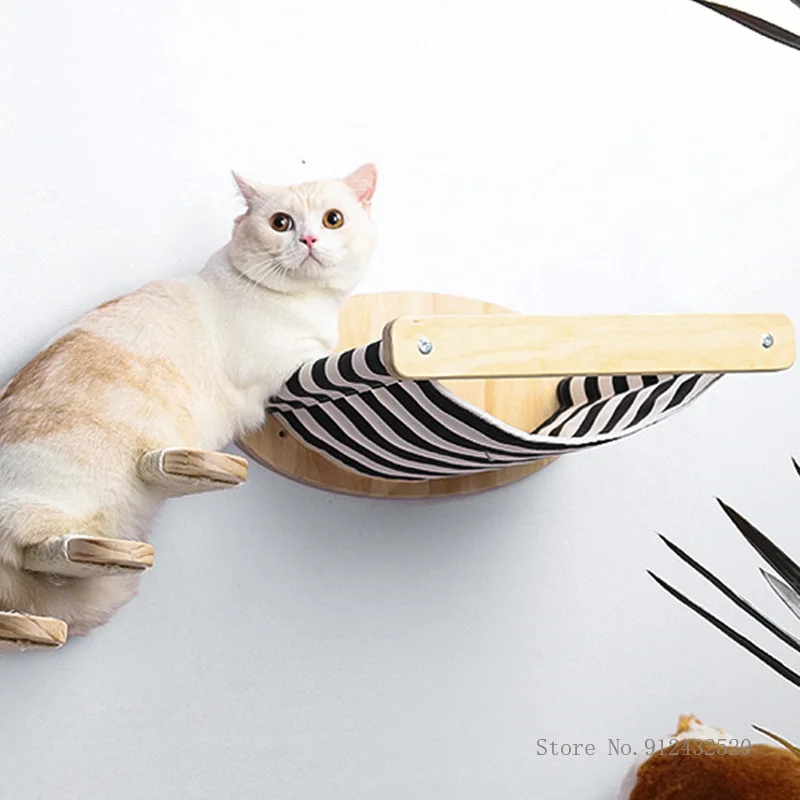 壁掛け猫ハンモックベッド、ペット家具、子猫ウォールシェルフ、 - Cat Wall Climbing Shelves Hammock Wooden のレビューと価格