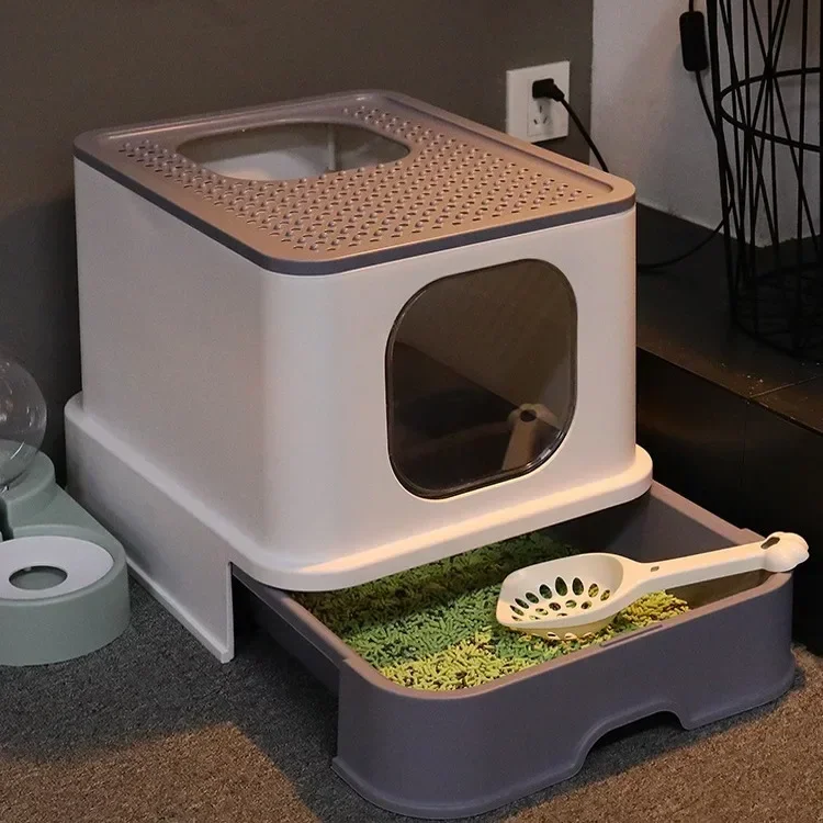 猫用トイレ 全密閉型 引き出し式 飛散防止 特大サイズ キン - Self Cleaning Cat Litter Box Automatic のレビューと価格