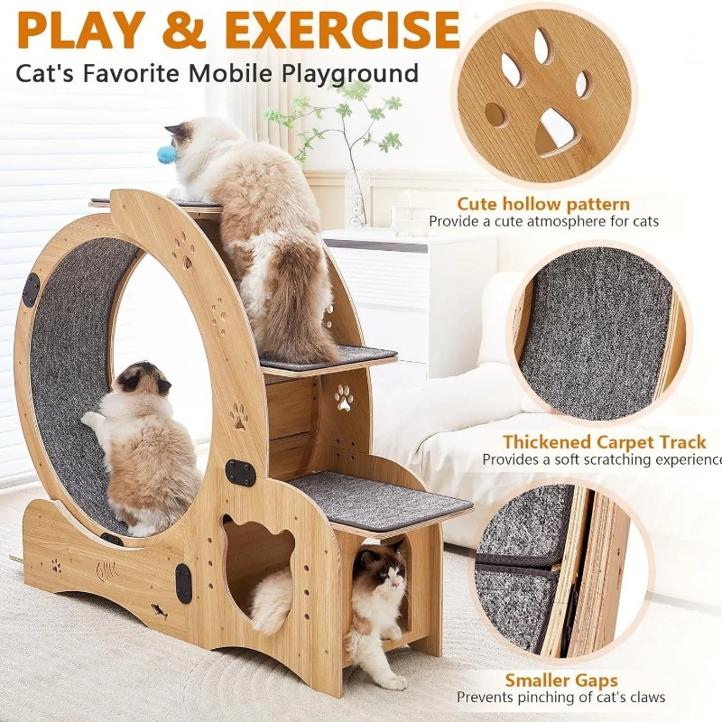 高品質インタラクティブペットトイ 静音猫用運動ランニングホイ - Cat Running Wheel Exercise Treadmill のレビューと価格