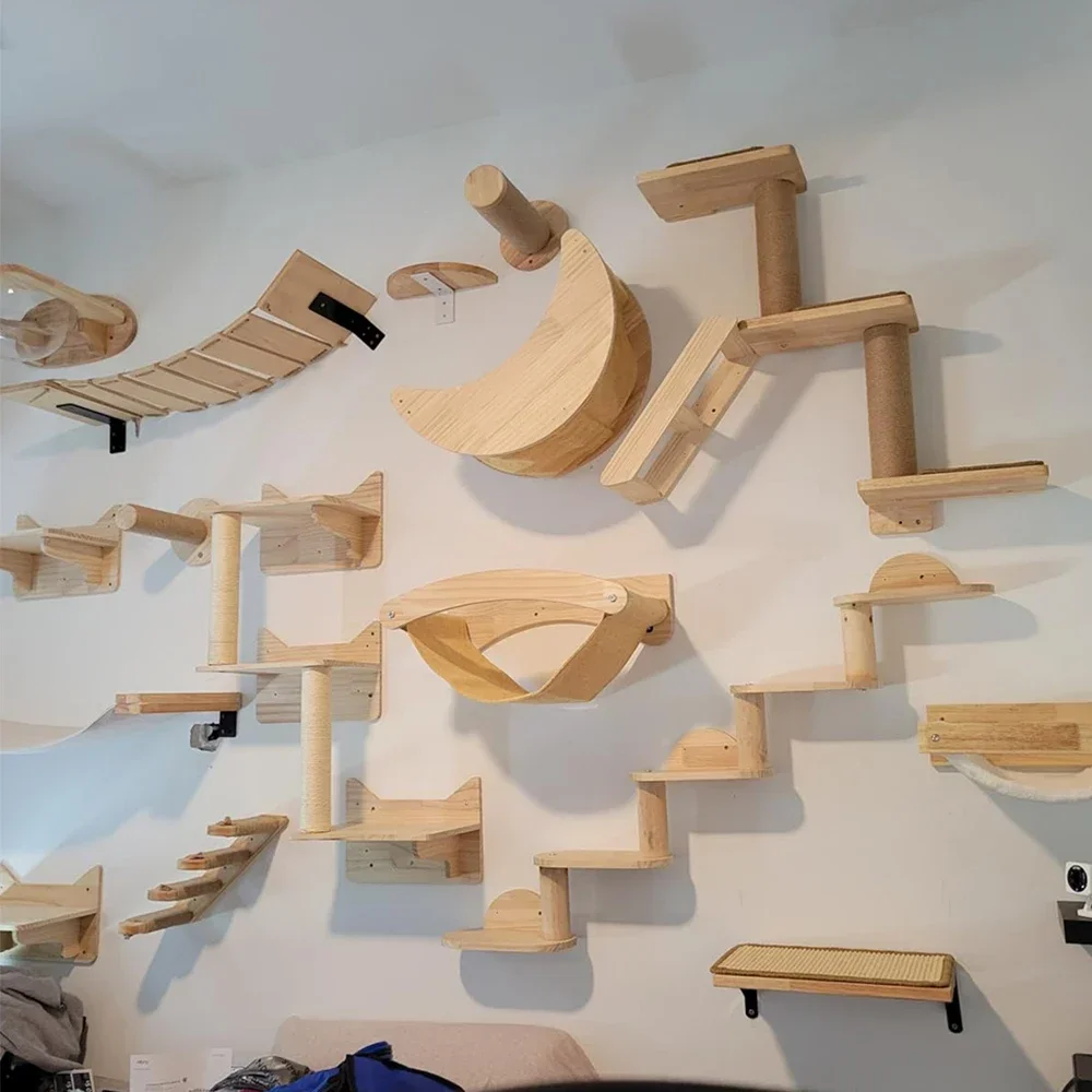 壁掛け式の猫用クライミングシェルフ、猫ハウス、猫用ブリッジ、 - Cat Wall Climbing Shelves Hammock Wooden のレビューと価格