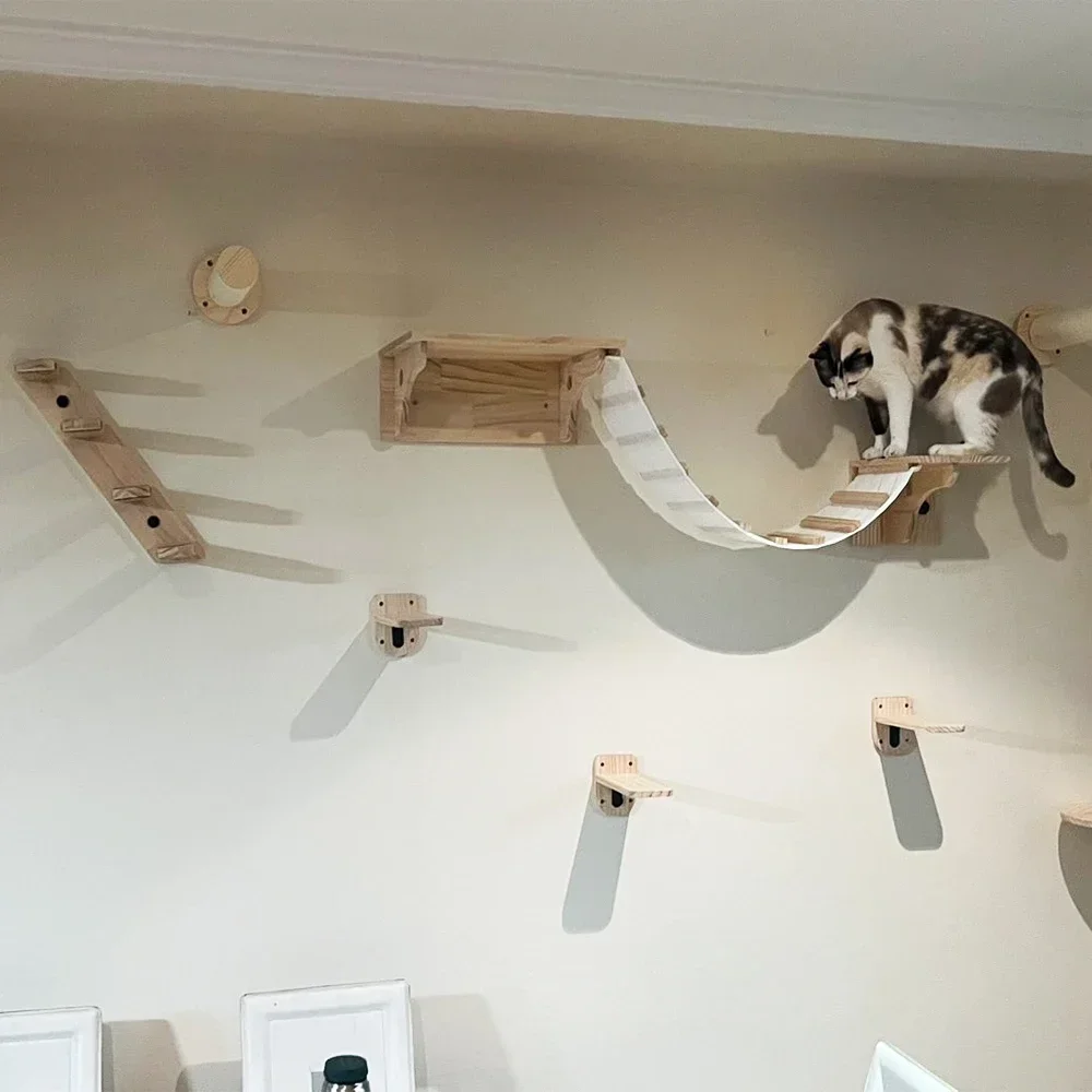 壁掛け式の猫用クライミングシェルフ、猫ハウス、猫用ブリッジ、 - Cat Wall Climbing Shelves Hammock Wooden のレビューと価格