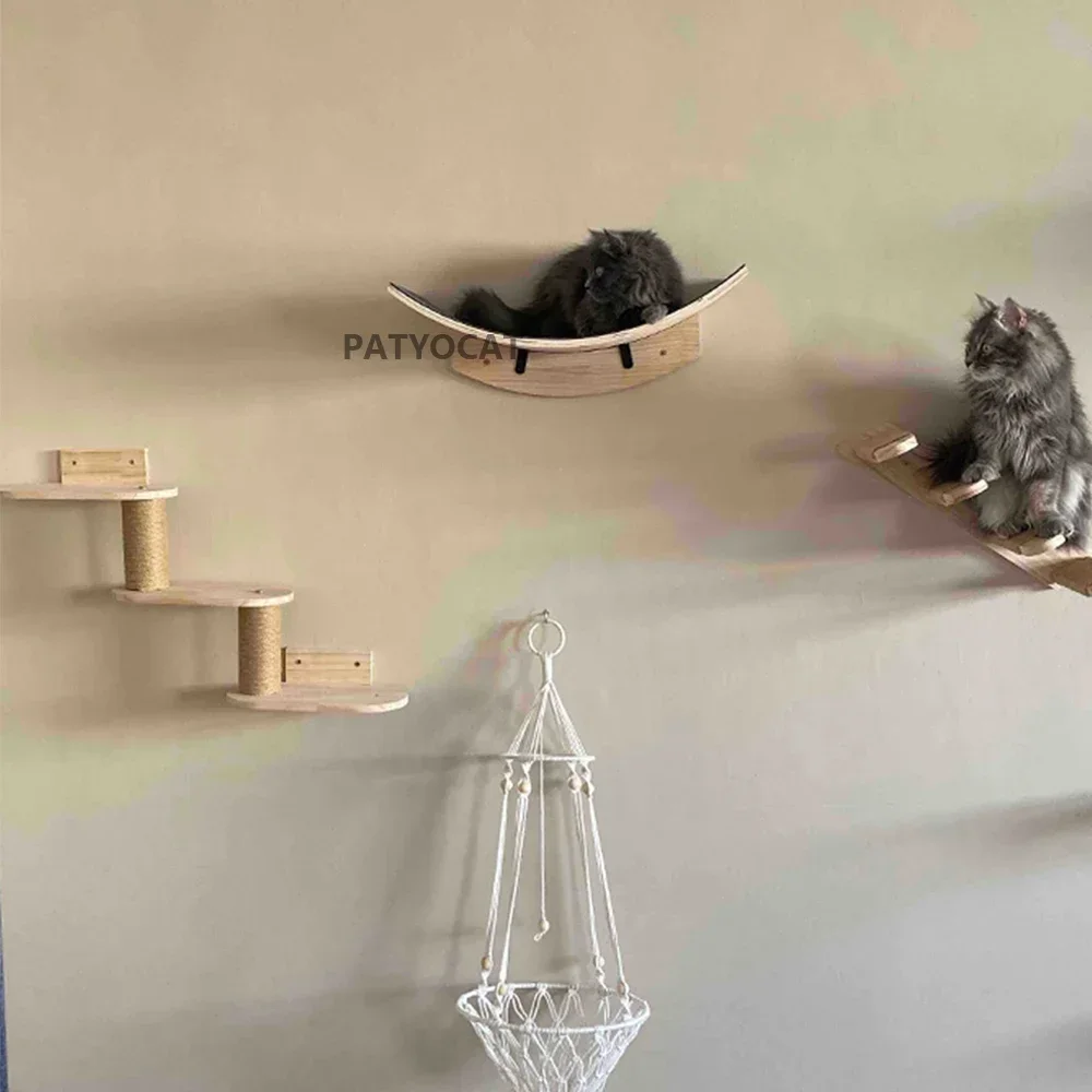壁掛け式の猫用クライミングシェルフ、猫ハウス、猫用ブリッジ、 - Cat Wall Climbing Shelves Hammock Wooden のレビューと価格