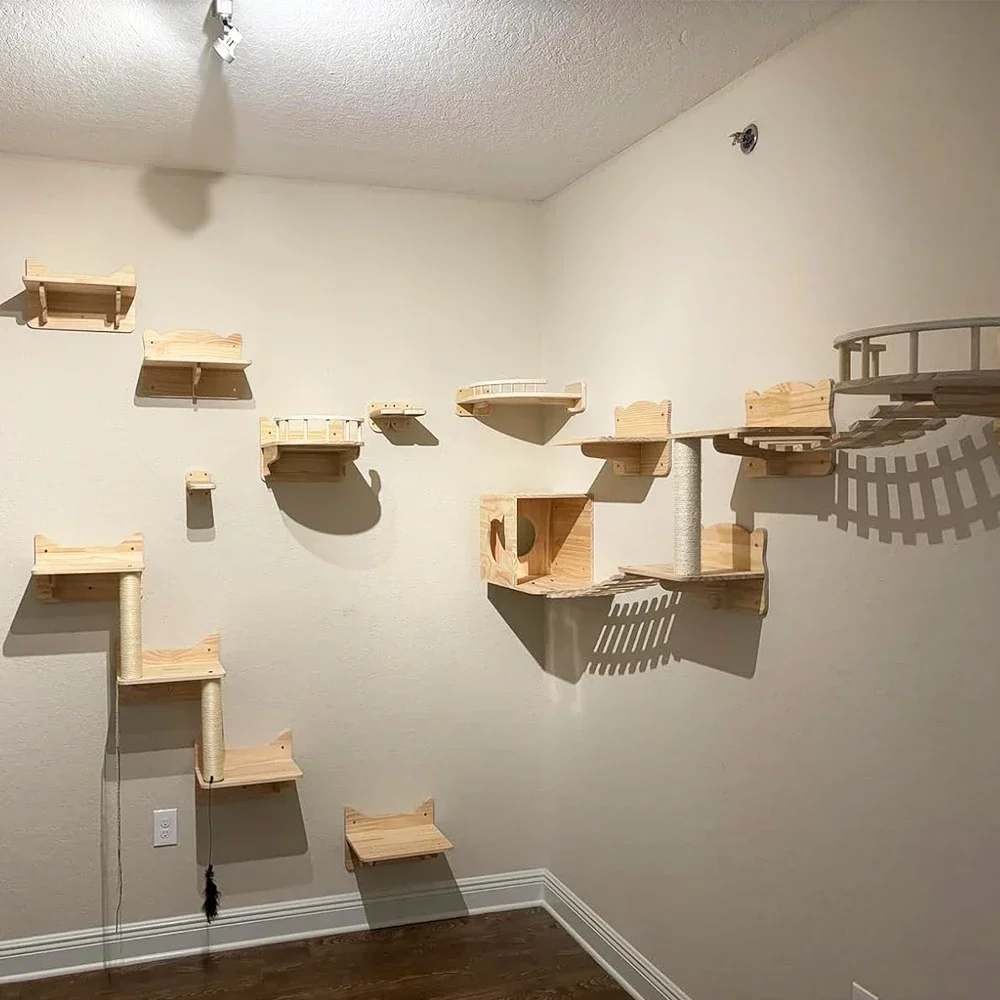 壁掛け式の猫用クライミングシェルフ、猫ハウス、猫用ブリッジ、 - Cat Wall Climbing Shelves Hammock Wooden のレビューと価格