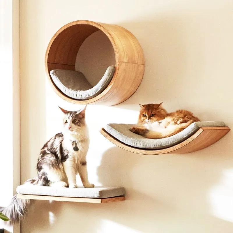 木製猫クライミング棚壁掛けキャットツリーサイザル麻スクラッチ - Cat Wall Climbing Shelves Hammock Wooden のレビューと価格