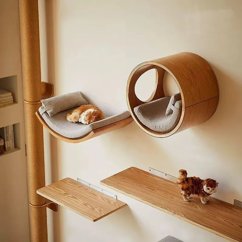 木製猫クライミング棚壁掛けキャットツリーサイザル麻スクラッチ - Cat Wall Climbing Shelves Hammock Wooden のレビューと価格
