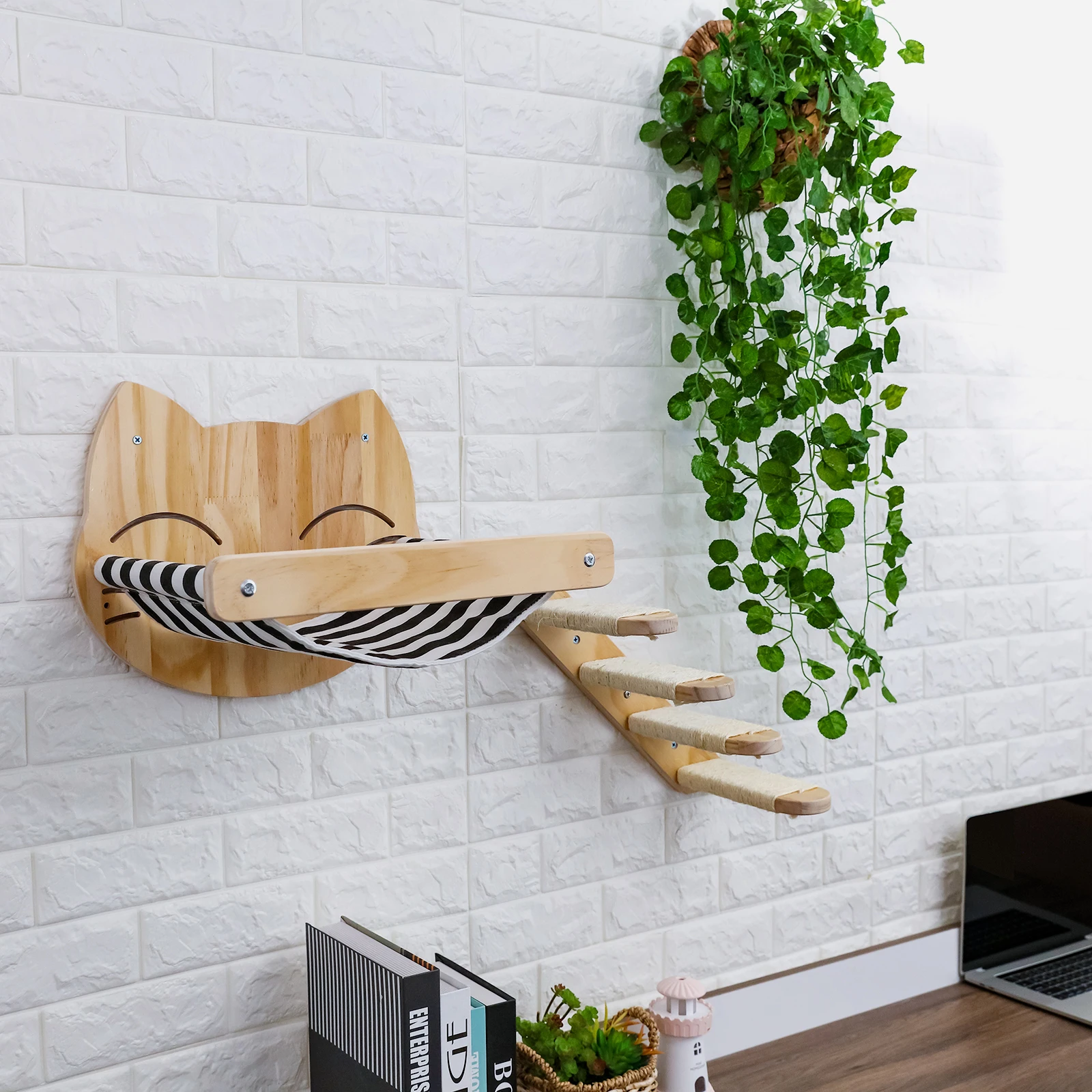 壁掛け猫ハンモックベッドペット家具子猫壁棚セット猫止まり木木 - Cat Wall Climbing Shelves Hammock Wooden のレビューと価格